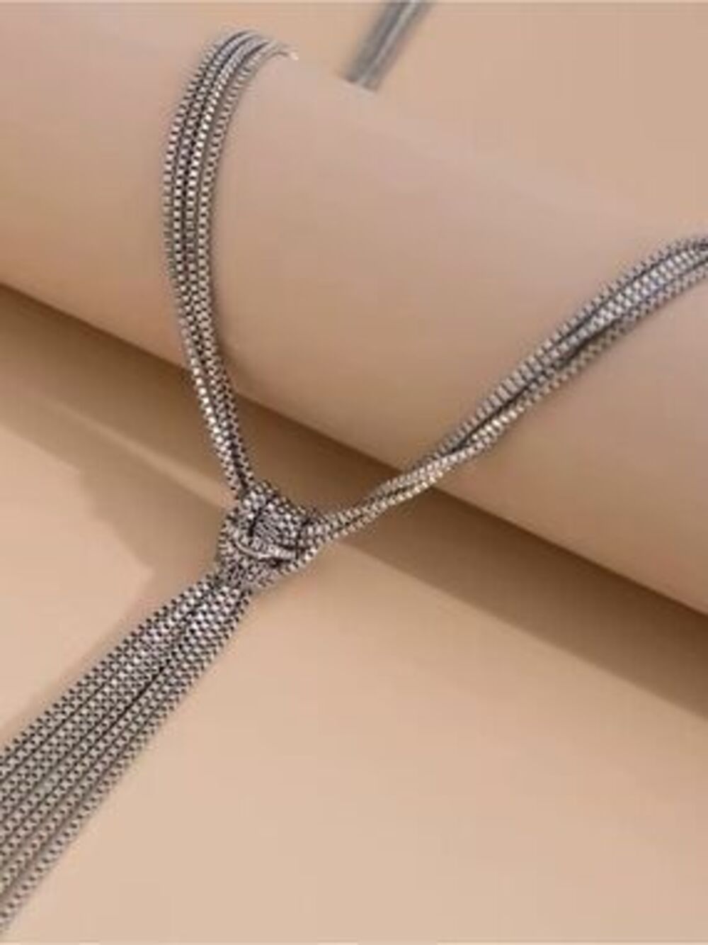 Silver Knot Necklace with Long Tassels